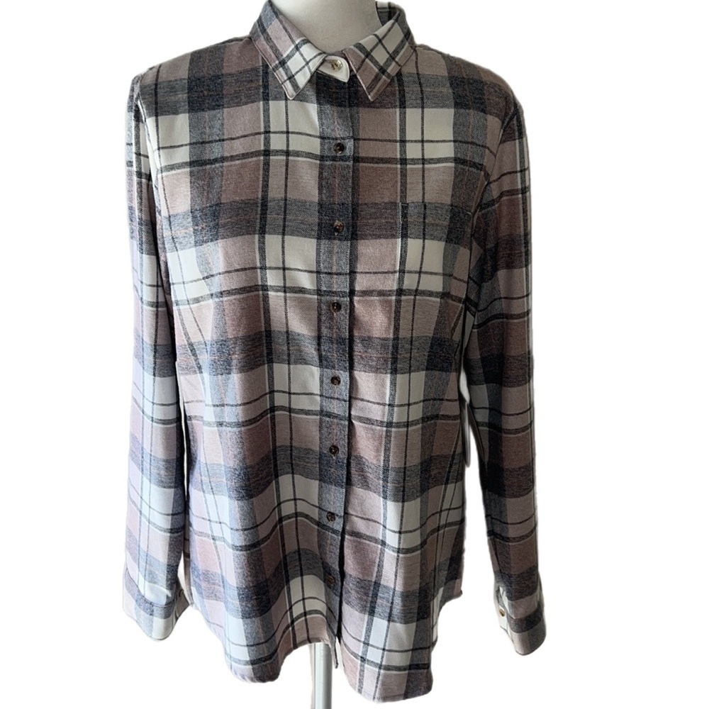 NWT $89 KUHL Women Long Sleeve Button Down Flannel Shirt Cedar Rose Color Large - Picture 2 of 12